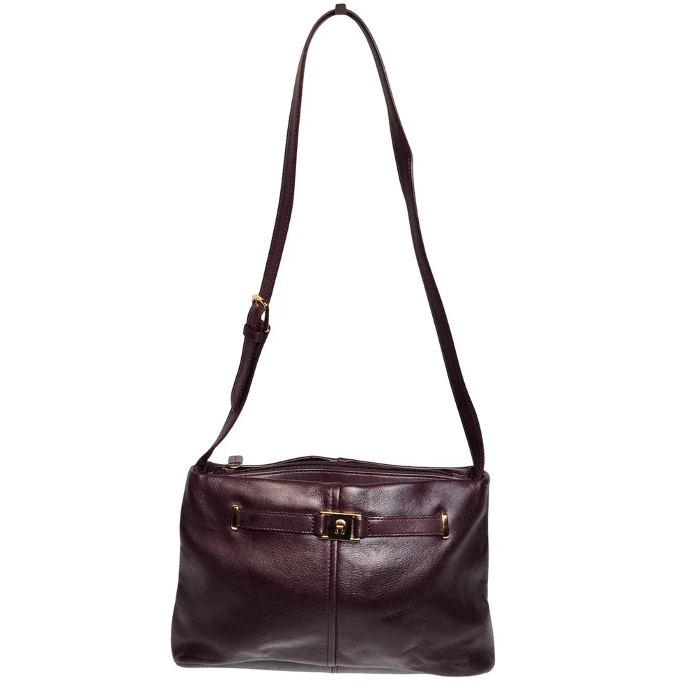 Etienne Aigner Burgundy Leather Crossbody Bag Gold Hardware Vintage Style